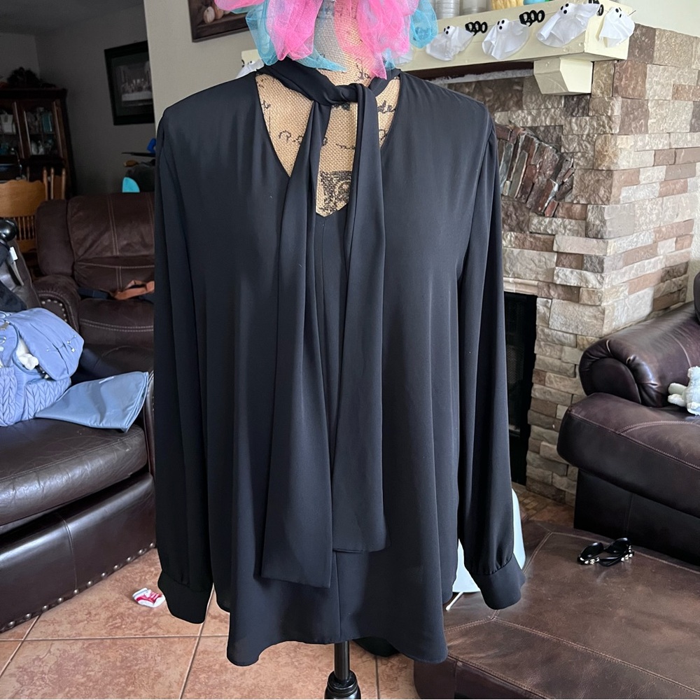 Ann Taylor Black Blouse with Tie Neck